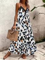 Vestido Longo Estampa de Leopardo com Costas Abertas - La Lecce