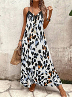 Vestido Longo Estampa de Leopardo com Costas Abertas - La Lecce