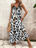 Vestido Longo Estampa de Leopardo com Costas Abertas - La Lecce