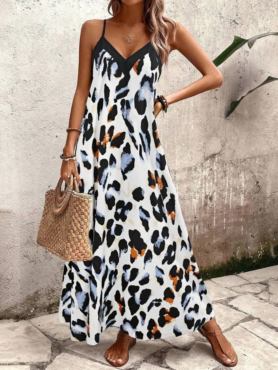 Vestido Longo Estampa de Leopardo com Costas Abertas - La Lecce