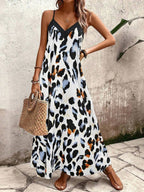 Vestido Longo Estampa de Leopardo com Costas Abertas - La Lecce