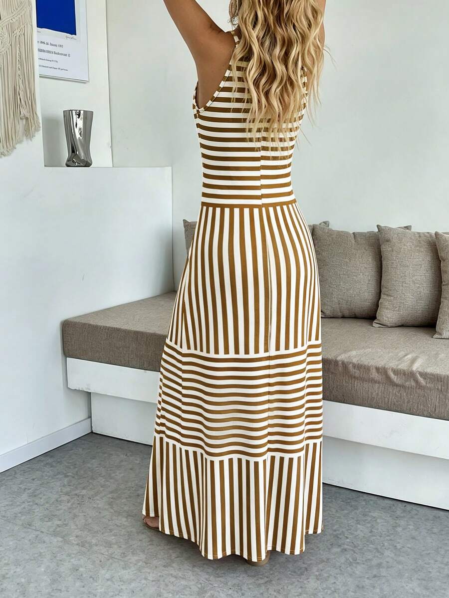 Vestido Longo Boho de Alças Finas com Bainha Assimétrica - La Lecce