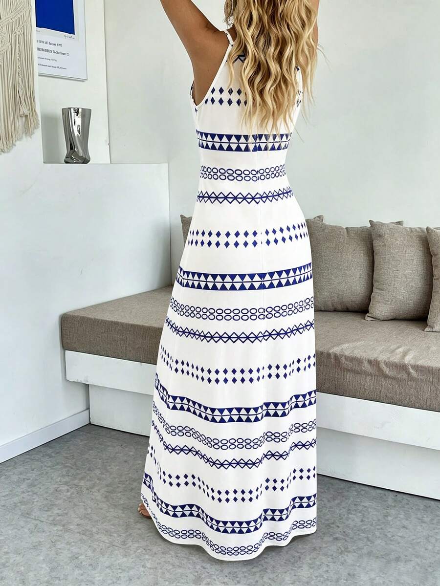 Vestido Longo Boho de Alças Finas com Bainha Assimétrica - La Lecce