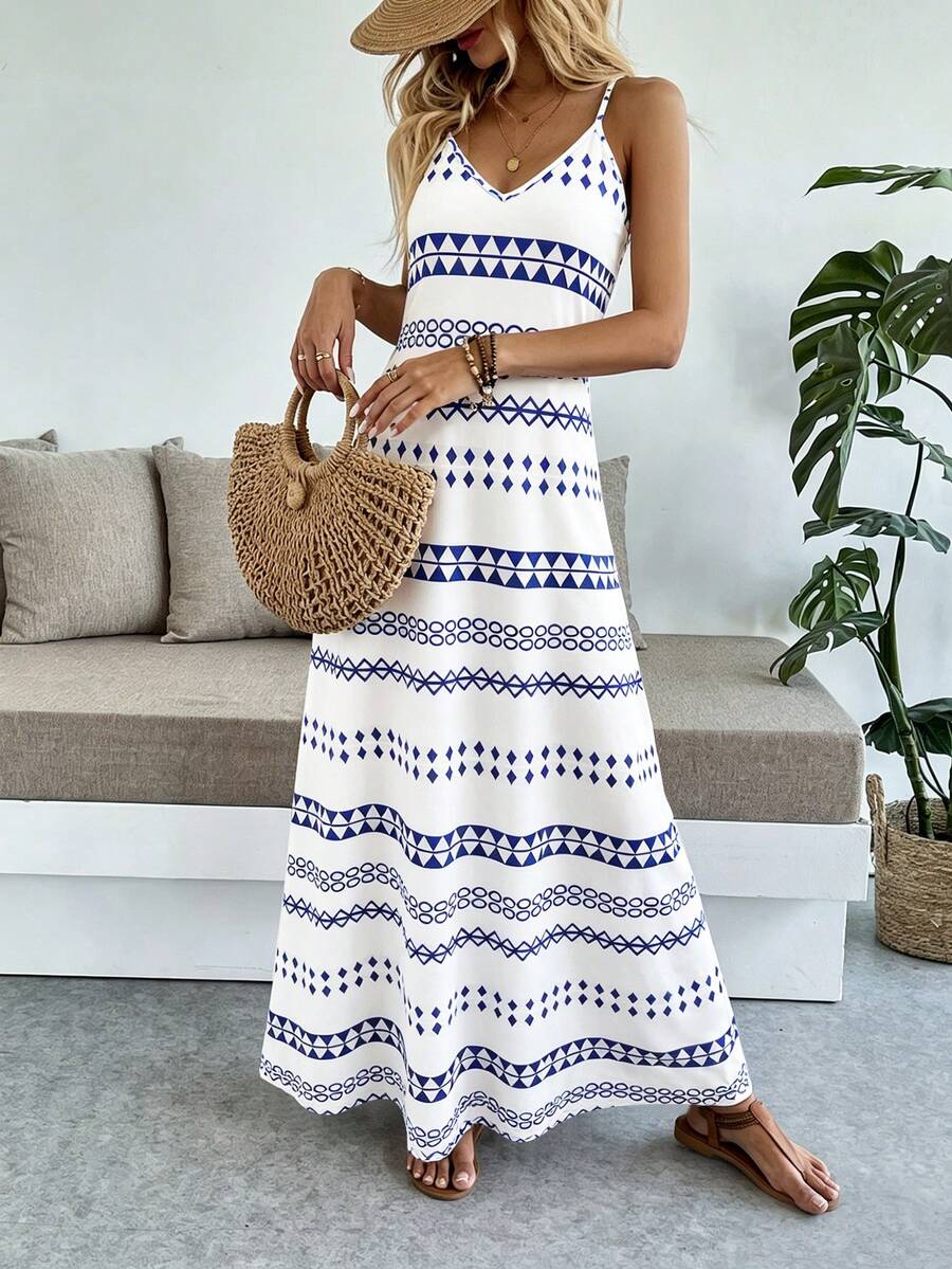 Vestido Longo Boho de Alças Finas com Bainha Assimétrica - La Lecce
