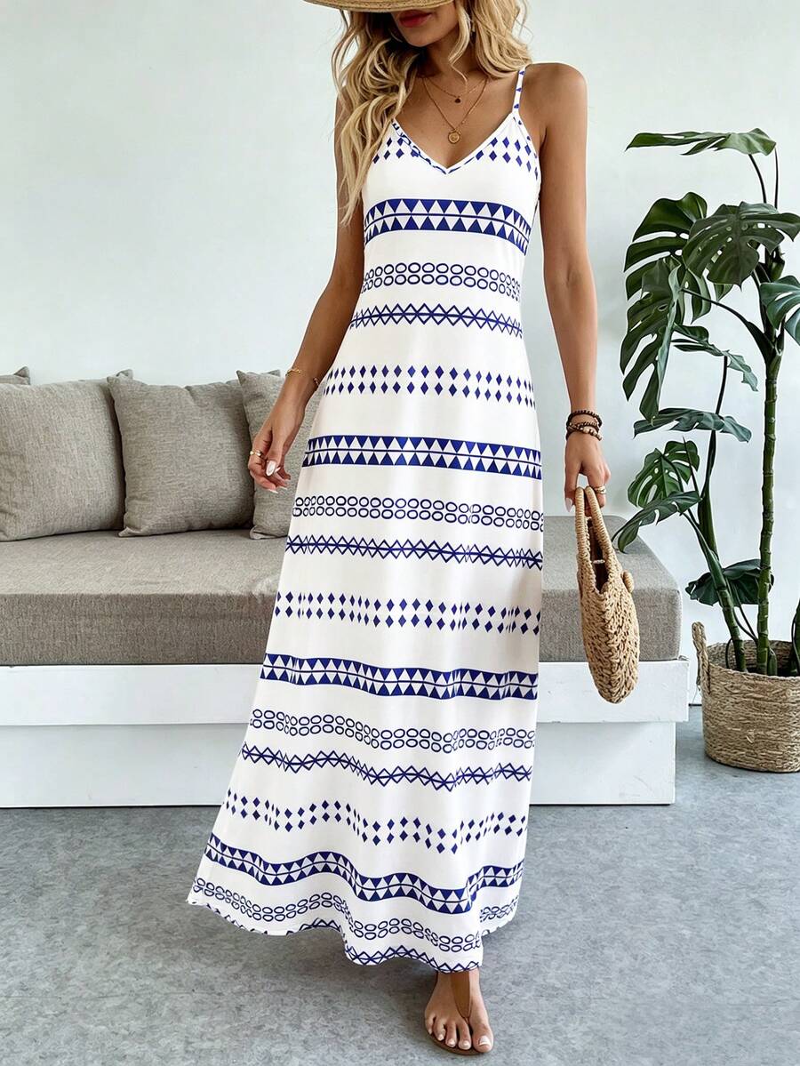 Vestido Longo Boho de Alças Finas com Bainha Assimétrica - La Lecce
