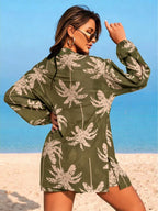 Conjunto de Praia 3 Peças com Kimono de Tela e Shorts Estampados