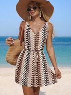 Vestido Saída de Praia Longo com Decote V e Laço Contrastante - La Lecce