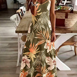 Vestido Midi de Malha com Estampa Tropical e Recorte Vazado