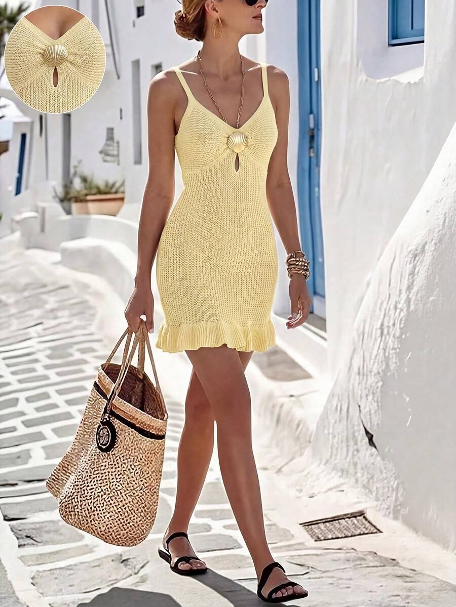 Vestido Saída de Praia Mini com Alças Finas e Babado