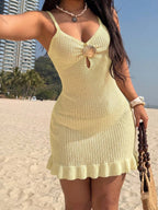 Vestido Saída de Praia Mini com Alças Finas e Babado