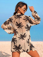 Conjunto de Praia 3 Peças com Kimono de Tela e Shorts Estampados