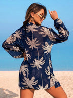 Conjunto de Praia 3 Peças com Kimono de Tela e Shorts Estampados