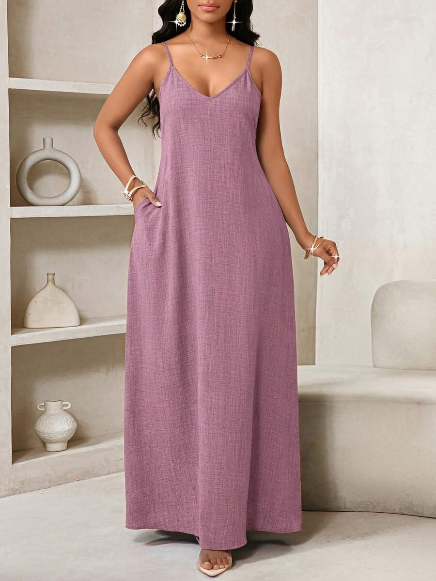Vestido Maxi Boho de Alças com Costas Abertas e Bolsos