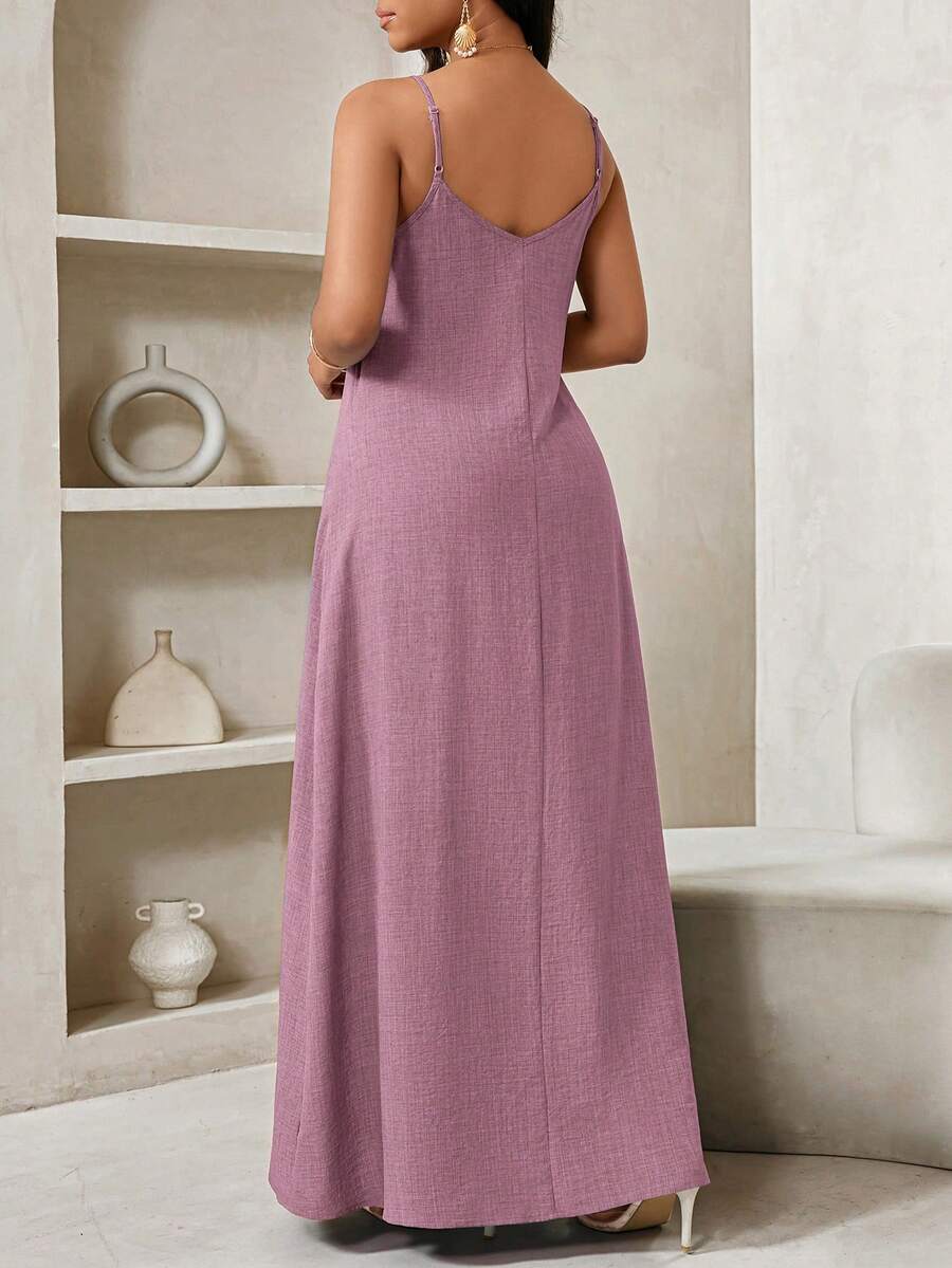 Vestido Maxi Boho de Alças com Costas Abertas e Bolsos