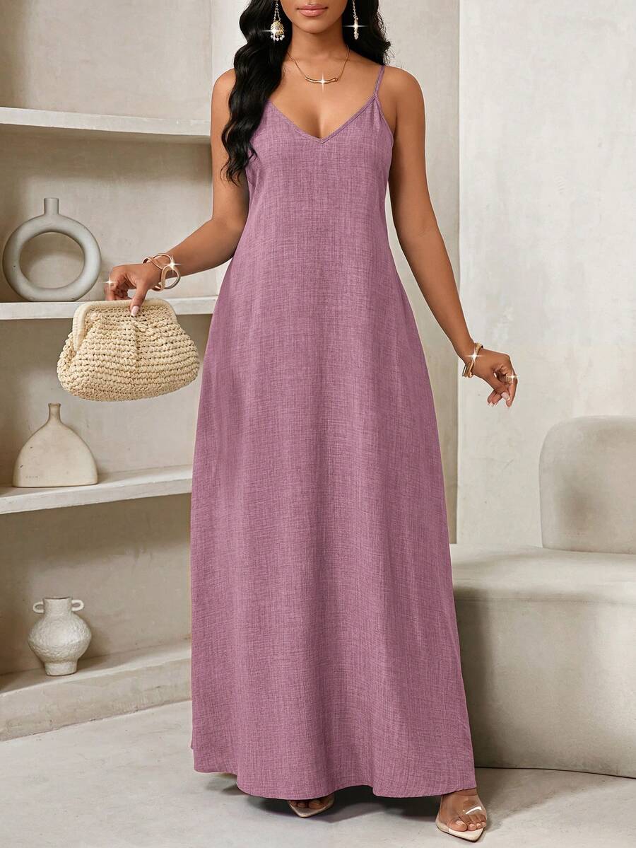 Vestido Maxi Boho de Alças com Costas Abertas e Bolsos