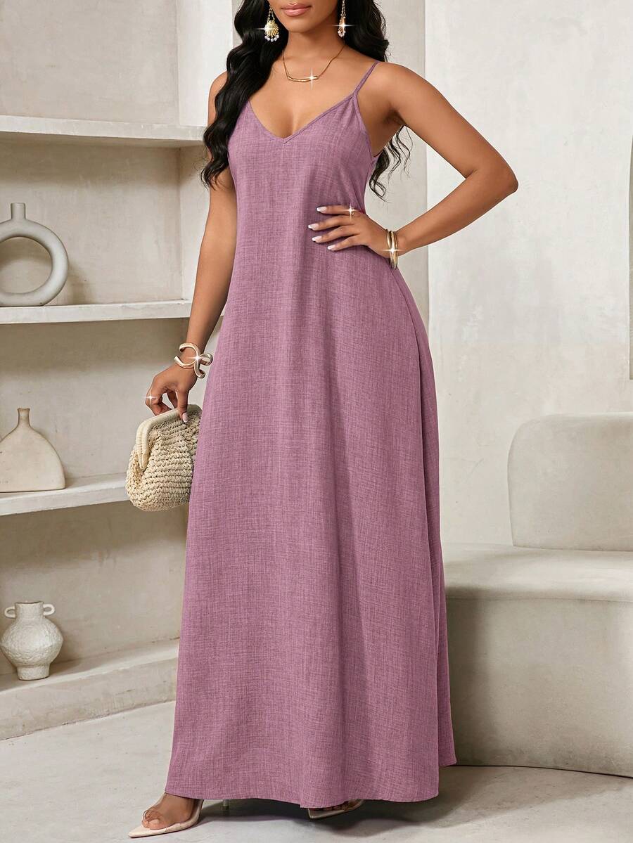 Vestido Maxi Boho de Alças com Costas Abertas e Bolsos