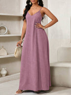 Vestido Maxi Boho de Alças com Costas Abertas e Bolsos