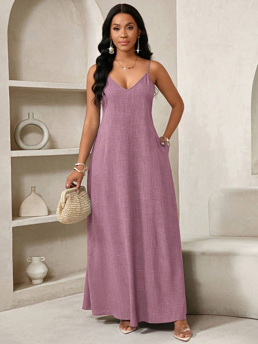 Vestido Maxi Boho de Alças com Costas Abertas e Bolsos