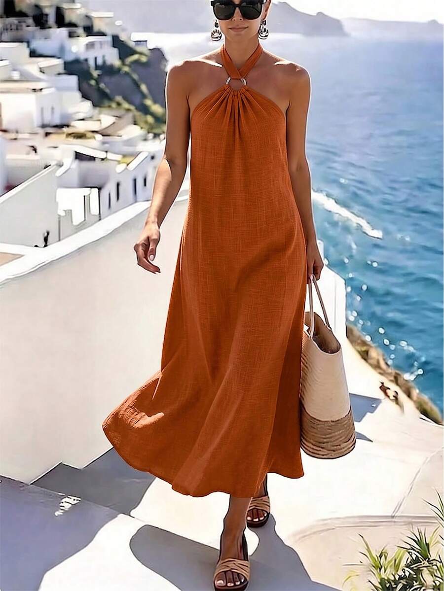 Vestido Saída de Praia Longo Frente Única com Torção - La Lecce