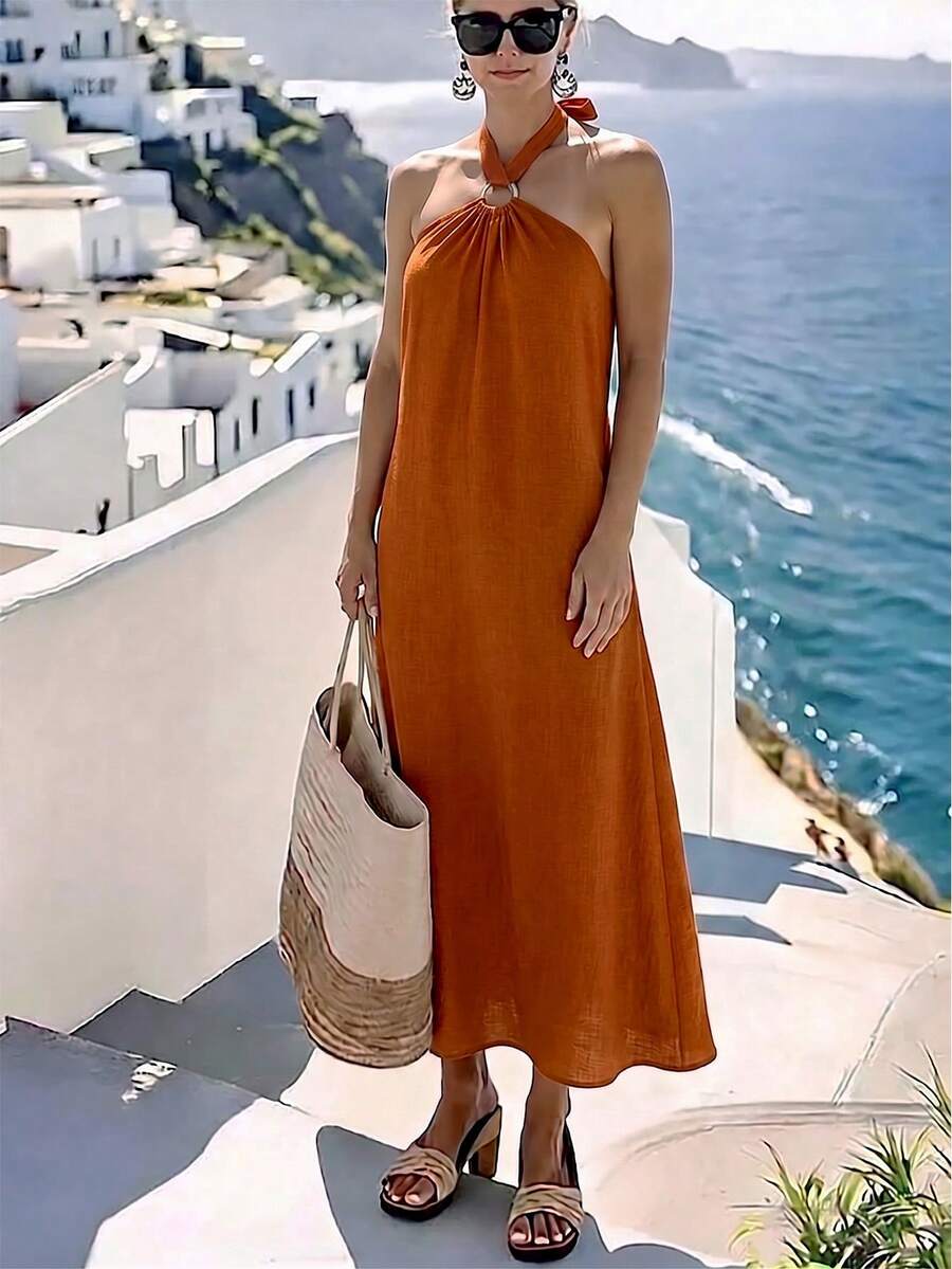 Vestido Saída de Praia Longo Frente Única com Torção - La Lecce