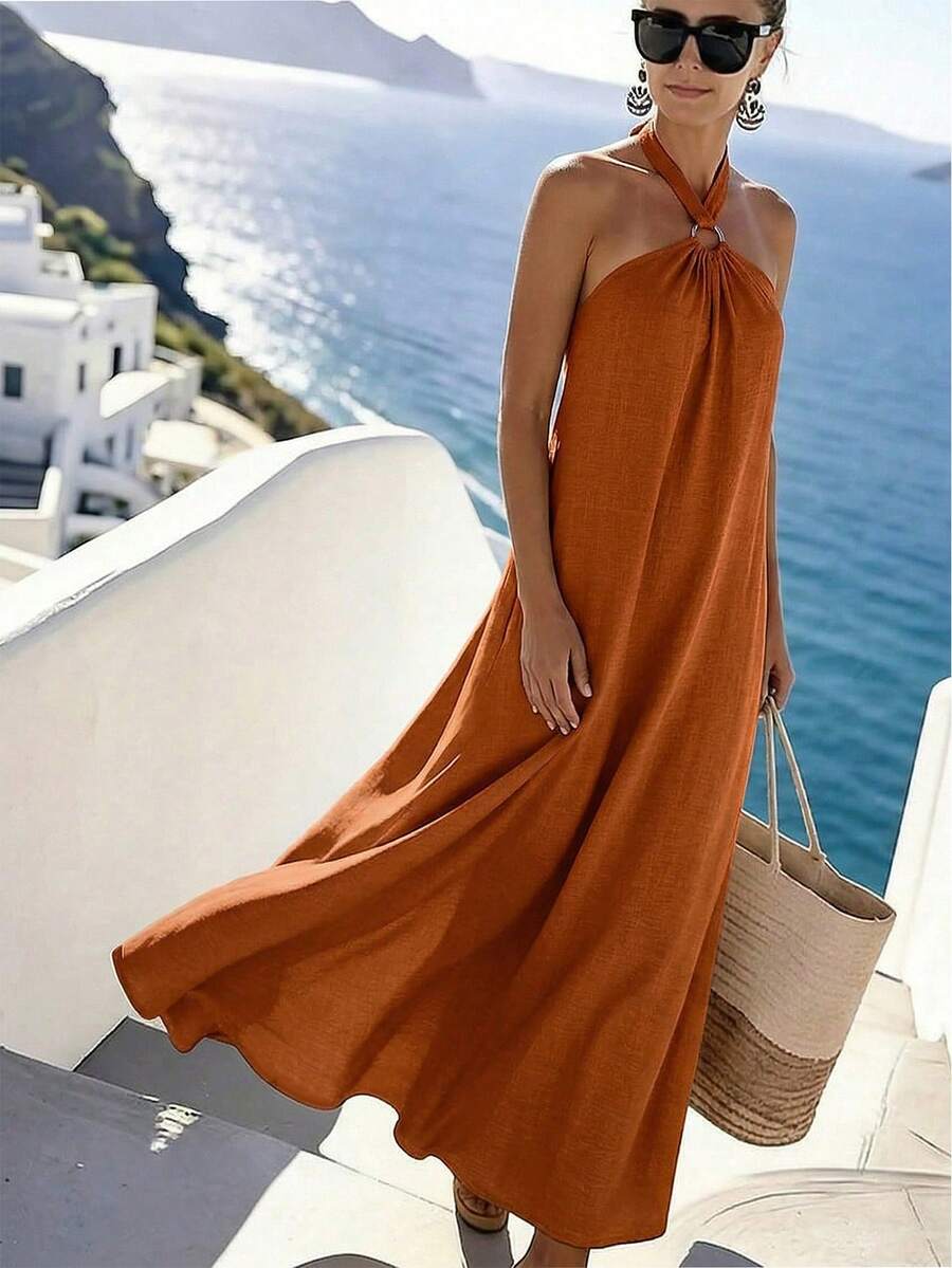 Vestido Saída de Praia Longo Frente Única com Torção - La Lecce