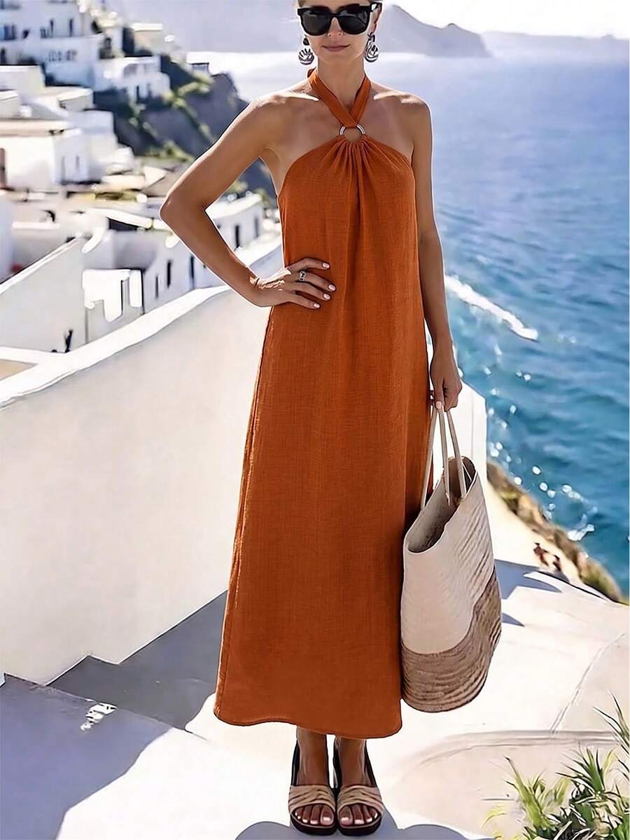 Vestido Saída de Praia Longo Frente Única com Torção - La Lecce