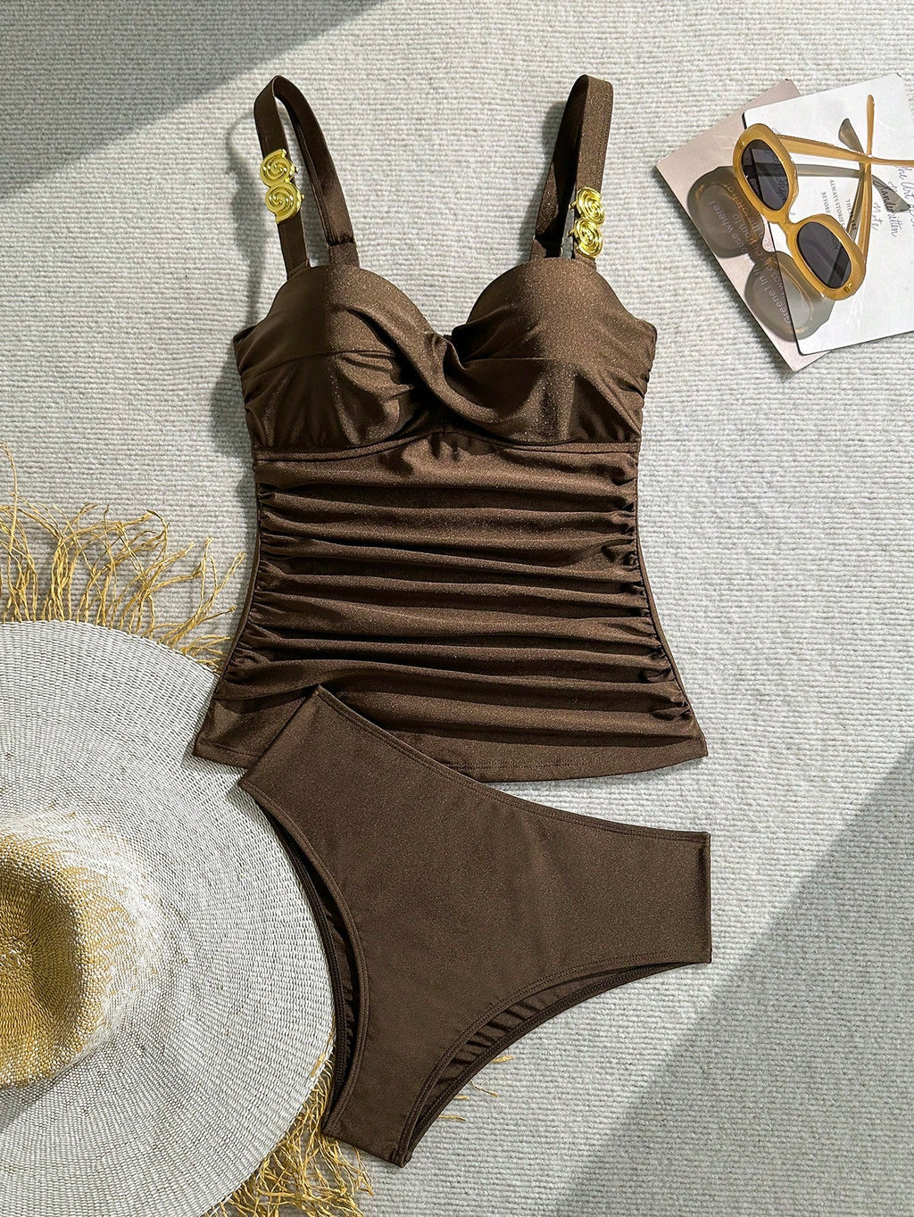 Tankini Push-Up com Fivela e Efeito Franzido