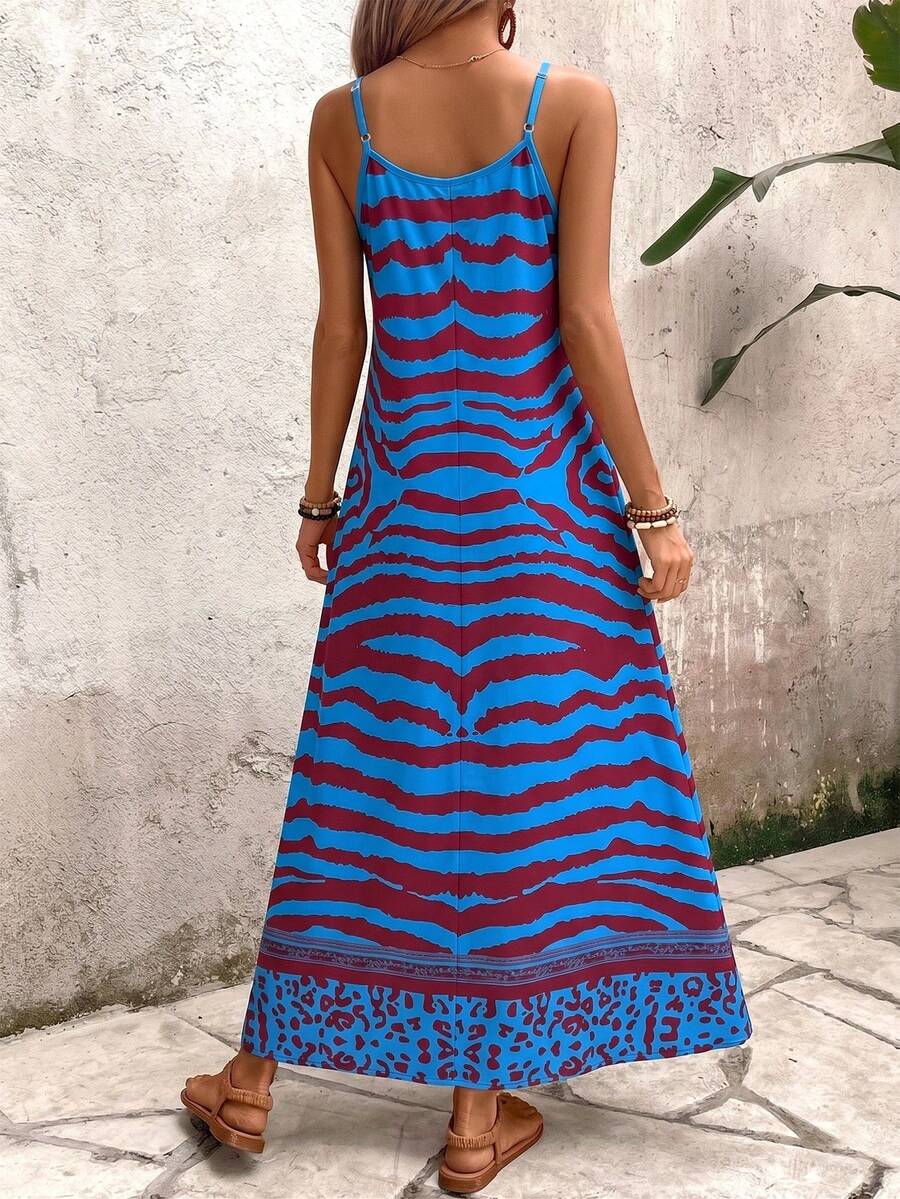 Vestido Longo Estampa de Onça com Alças Finas