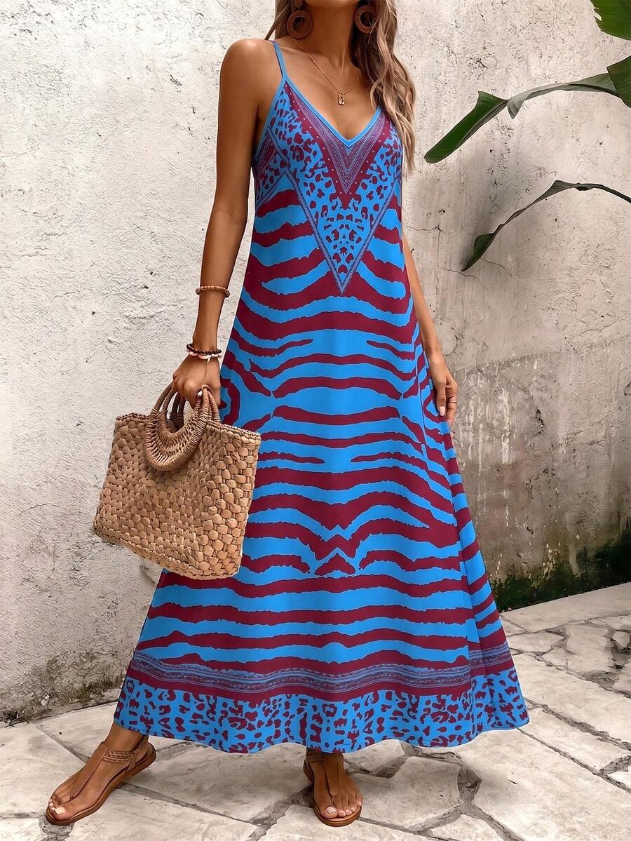 Vestido Longo Estampa de Onça com Alças Finas