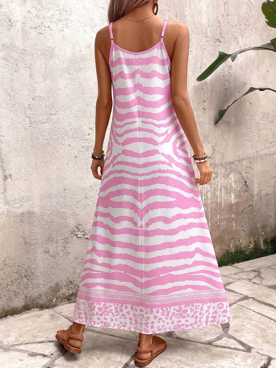 Vestido Longo Estampa de Onça com Alças Finas