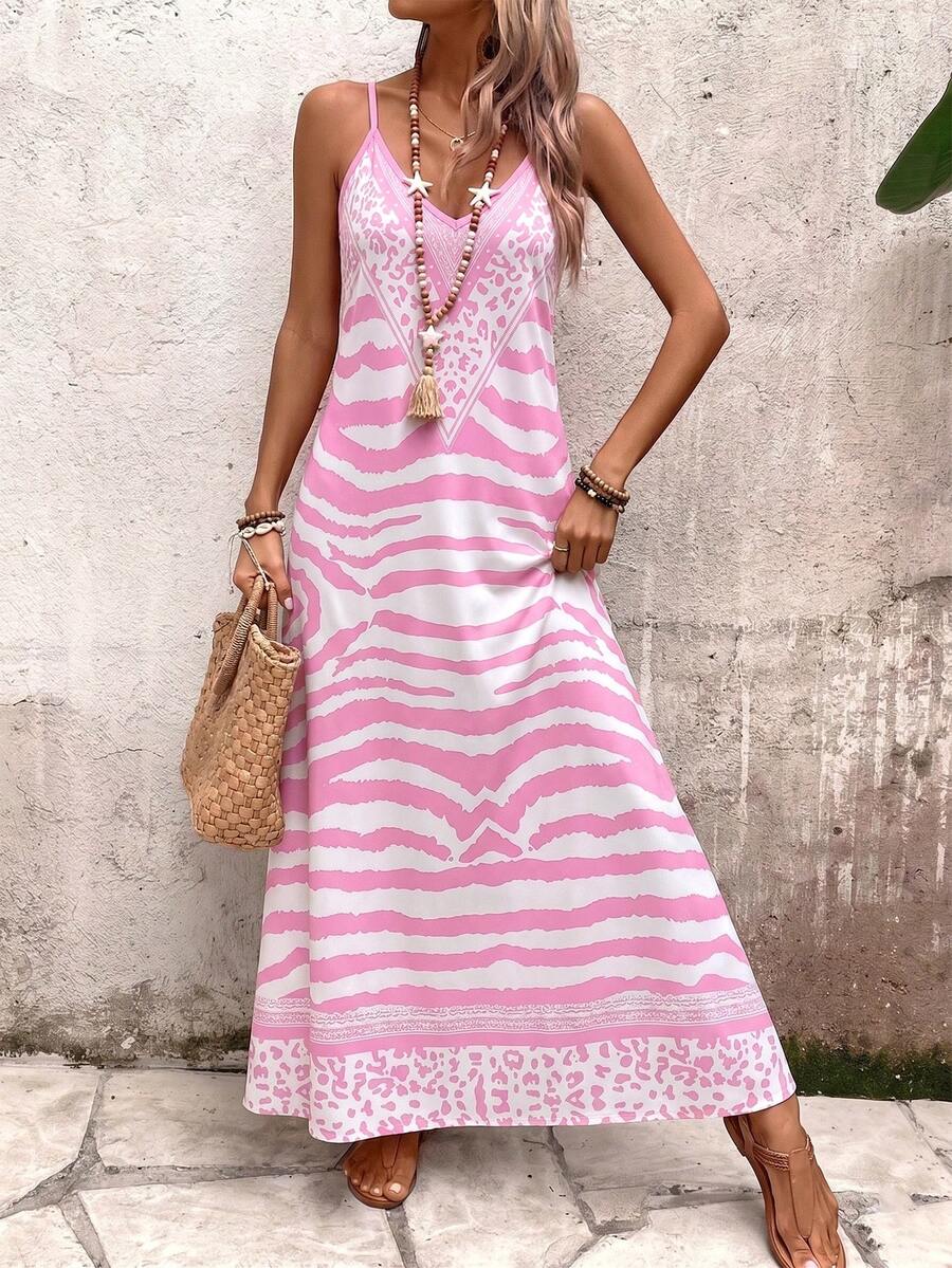 Vestido Longo Estampa de Onça com Alças Finas