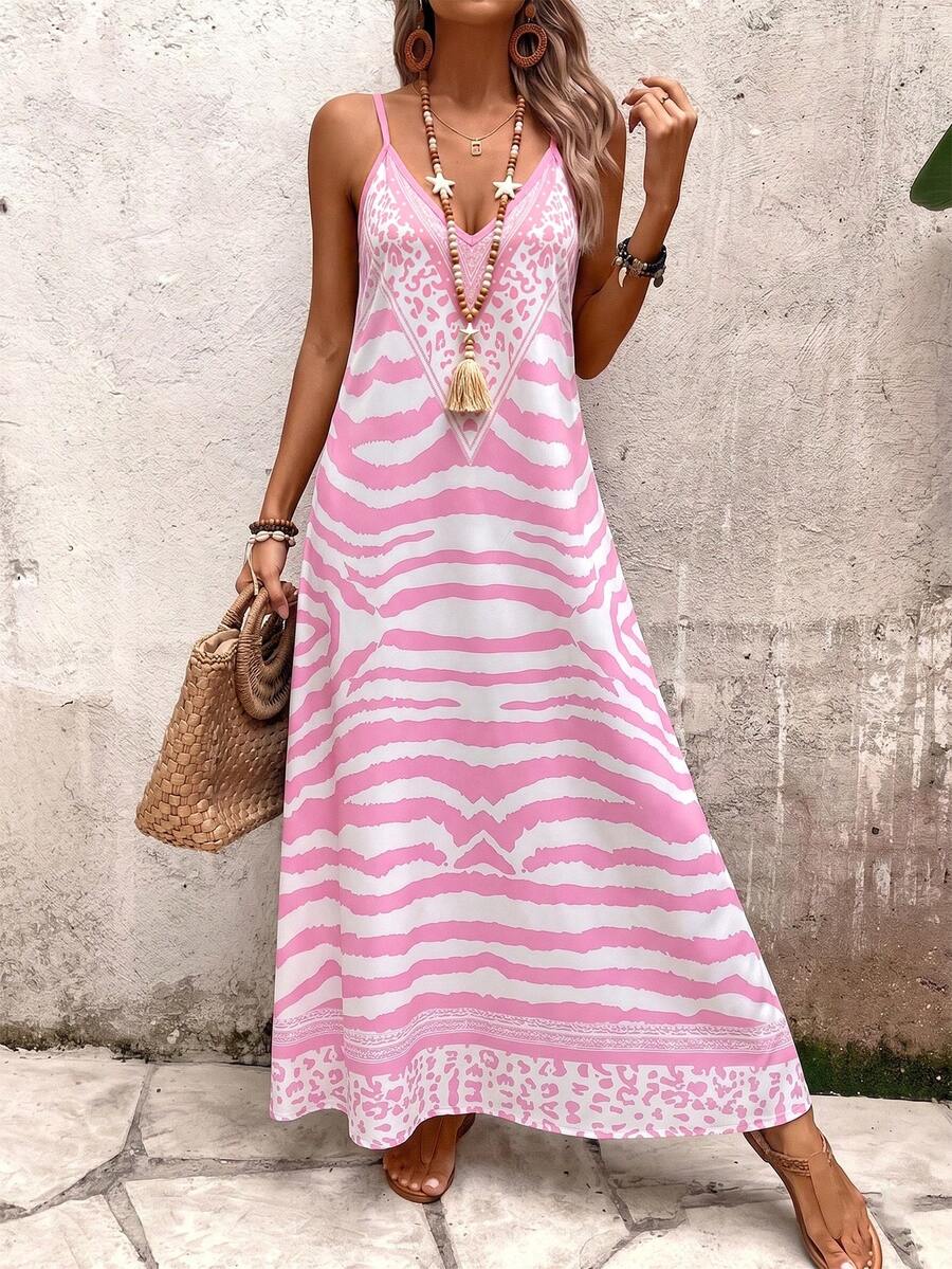 Vestido Longo Estampa de Onça com Alças Finas