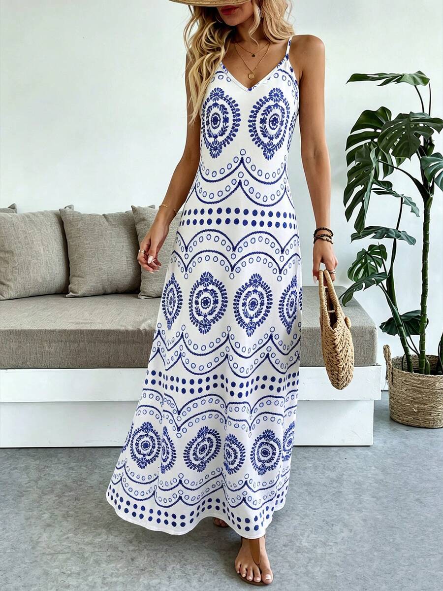 Vestido Longo Boho de Alças Finas com Bainha Assimétrica - La Lecce
