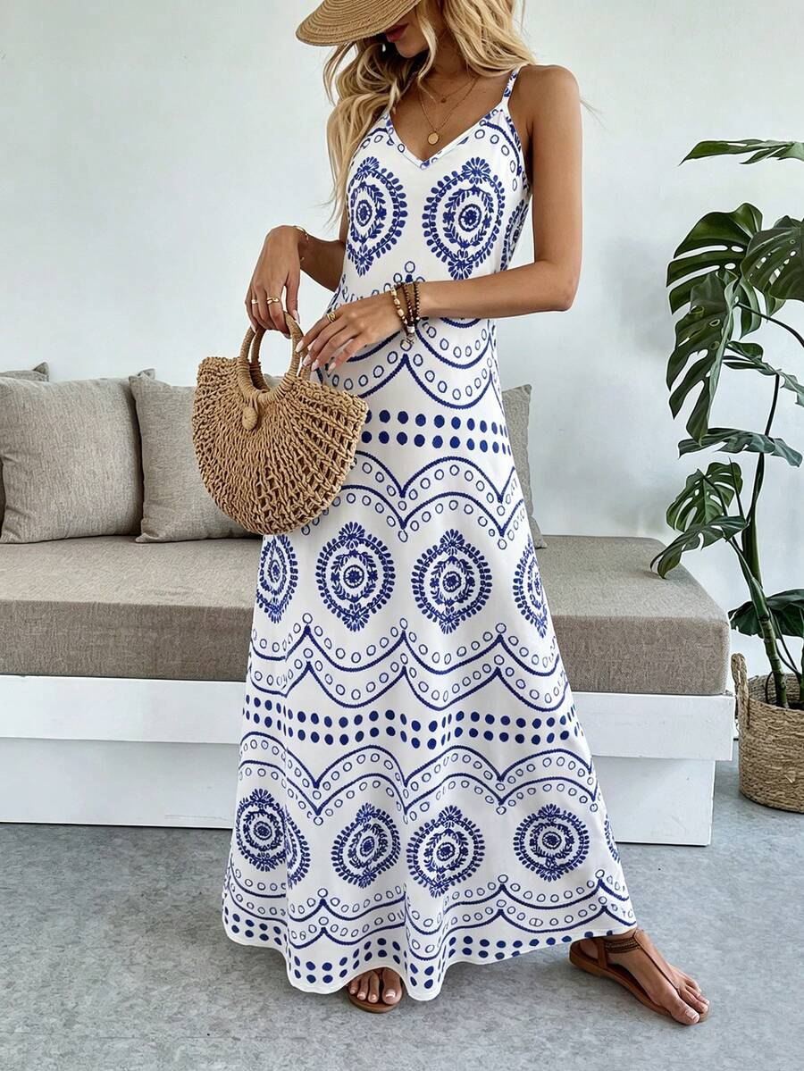 Vestido Longo Boho de Alças Finas com Bainha Assimétrica - La Lecce