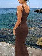 Vestido Saída de Praia Maxi em Malha Waffle com Decote U - La Lecce