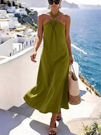 Vestido Saída de Praia Longo Frente Única com Torção - La Lecce