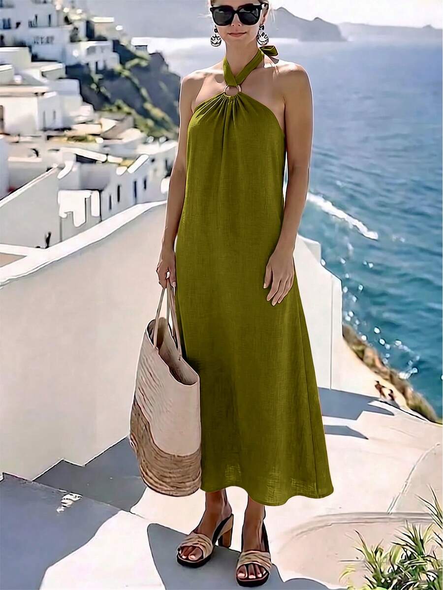 Vestido Saída de Praia Longo Frente Única com Torção - La Lecce