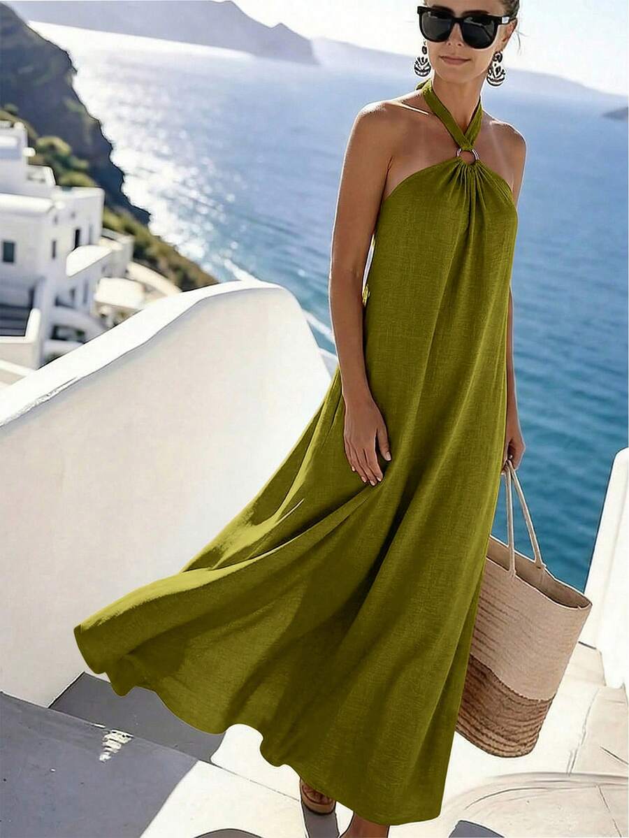 Vestido Saída de Praia Longo Frente Única com Torção - La Lecce