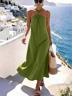 Vestido Saída de Praia Longo Frente Única com Torção - La Lecce