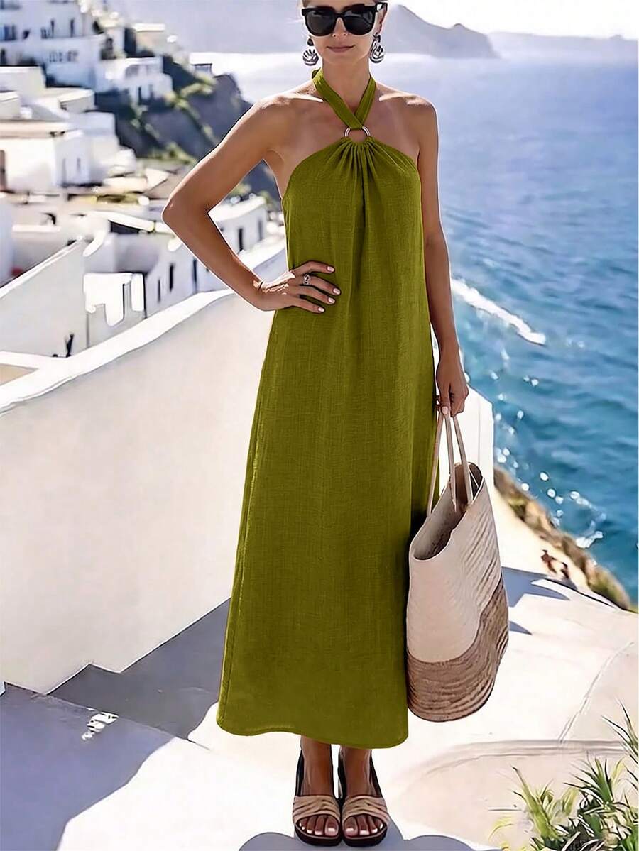 Vestido Saída de Praia Longo Frente Única com Torção - La Lecce