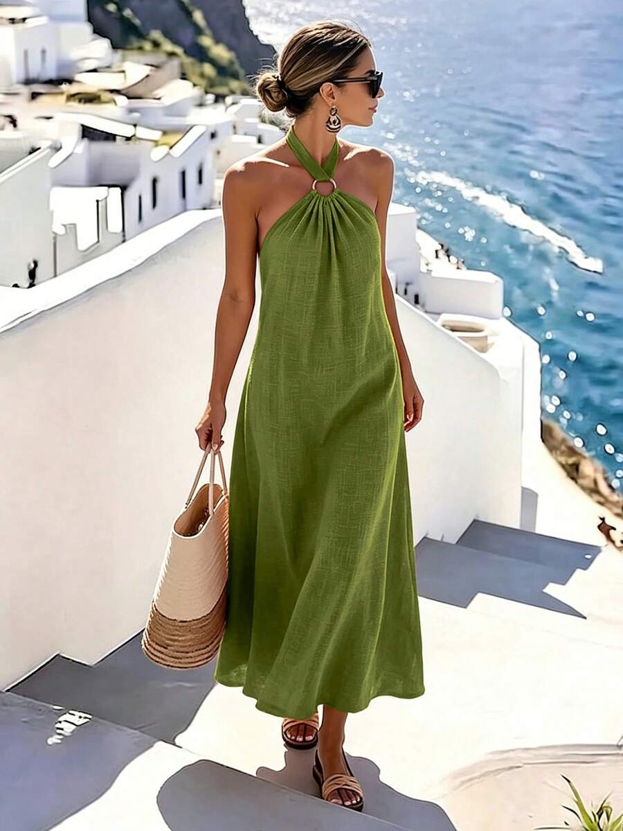 Vestido Saída de Praia Longo Frente Única com Torção - La Lecce