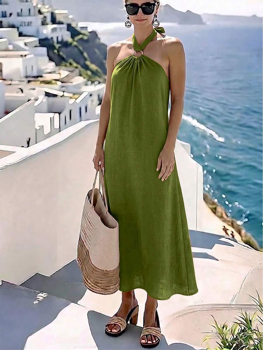 Vestido Saída de Praia Longo Frente Única com Torção - La Lecce
