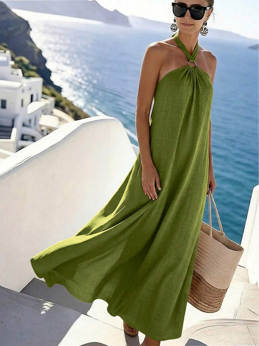 Vestido Saída de Praia Longo Frente Única com Torção - La Lecce