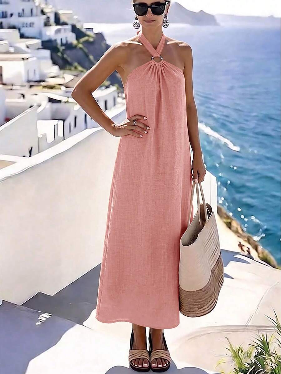 Vestido Saída de Praia Longo Frente Única com Torção - La Lecce