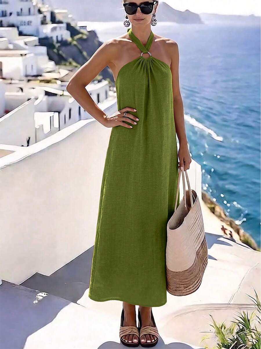 Vestido Saída de Praia Longo Frente Única com Torção - La Lecce