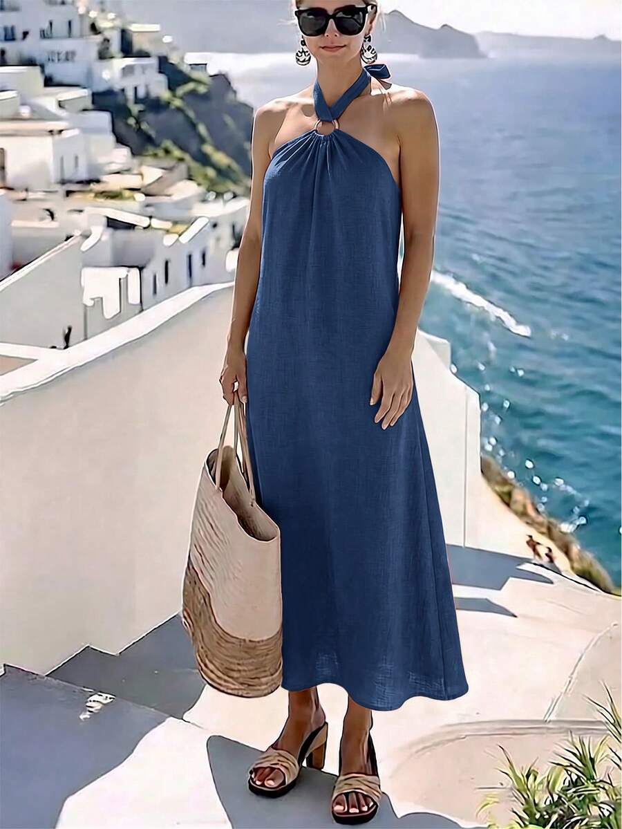 Vestido Saída de Praia Longo Frente Única com Torção - La Lecce