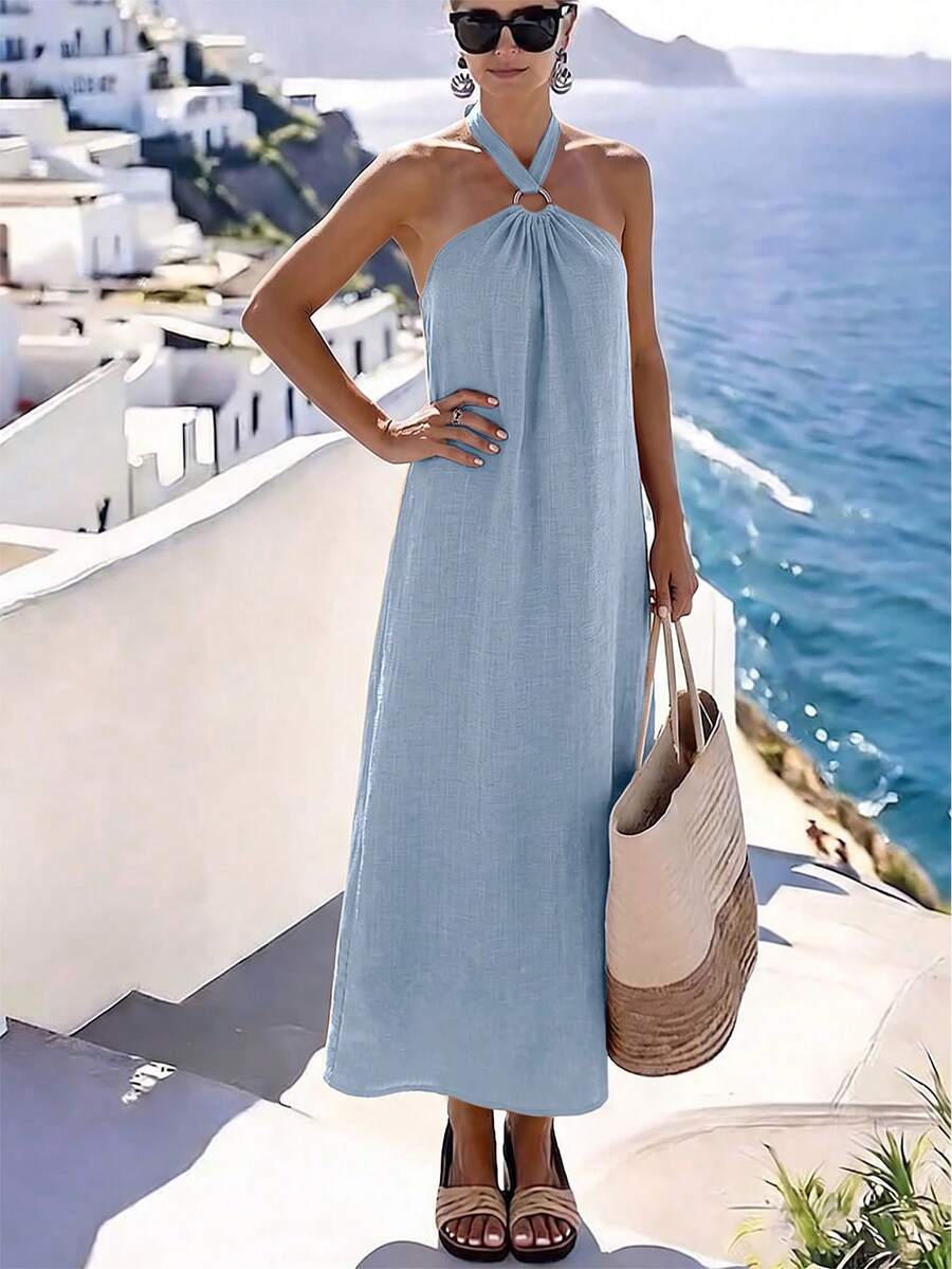 Vestido Saída de Praia Longo Frente Única com Torção - La Lecce