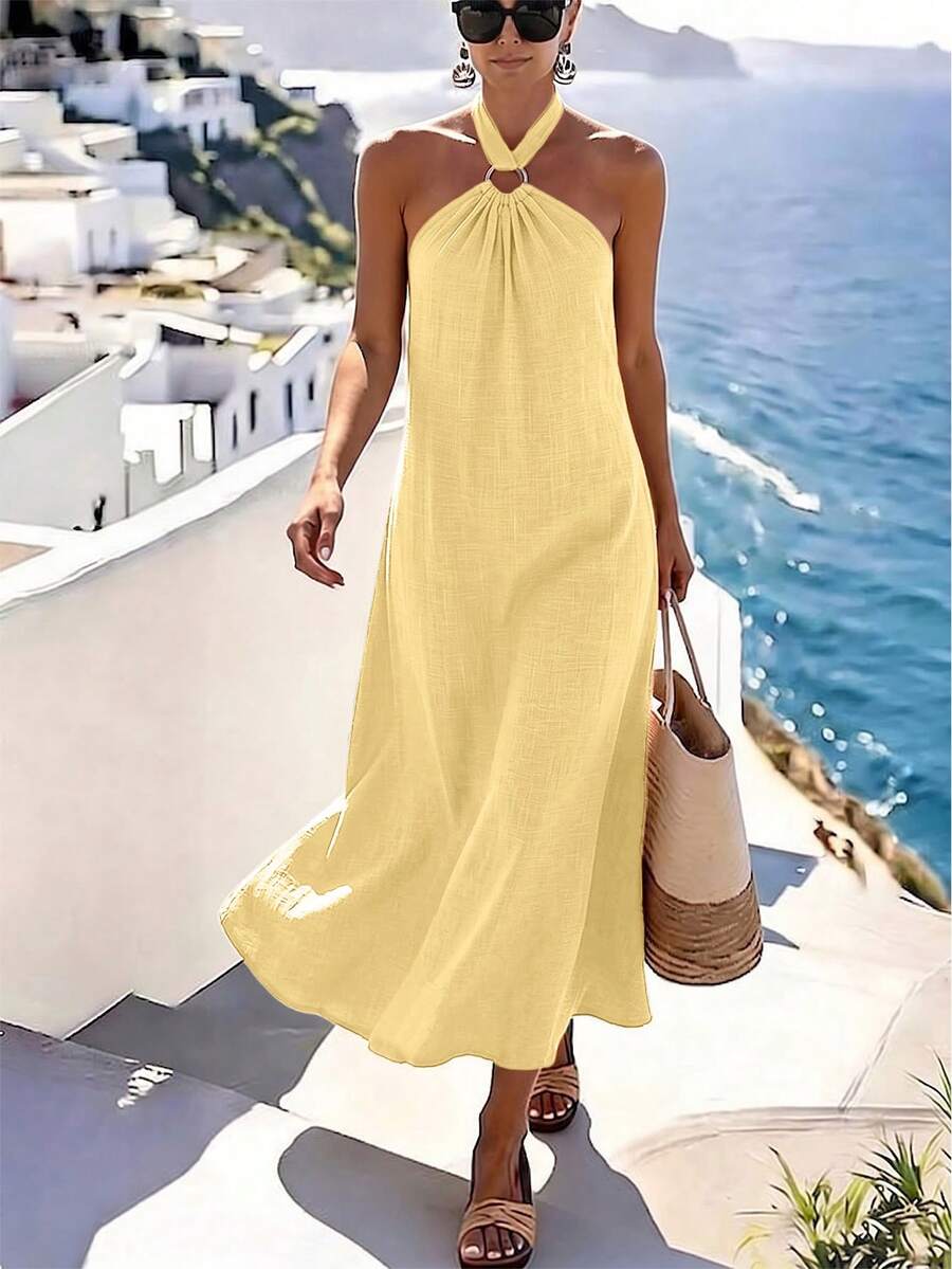 Vestido Saída de Praia Longo Frente Única com Torção