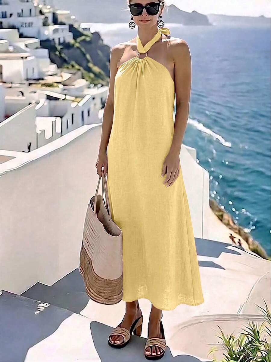 Vestido Saída de Praia Longo Frente Única com Torção