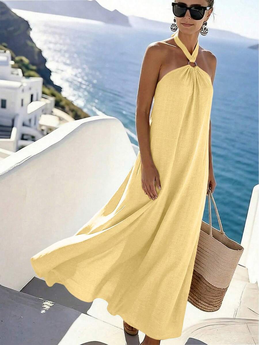 Vestido Saída de Praia Longo Frente Única com Torção